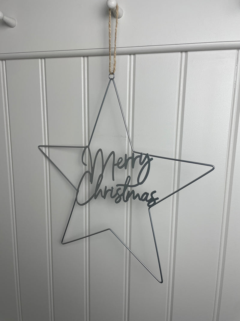 Merry Christmas Silver Metal Star 40cm