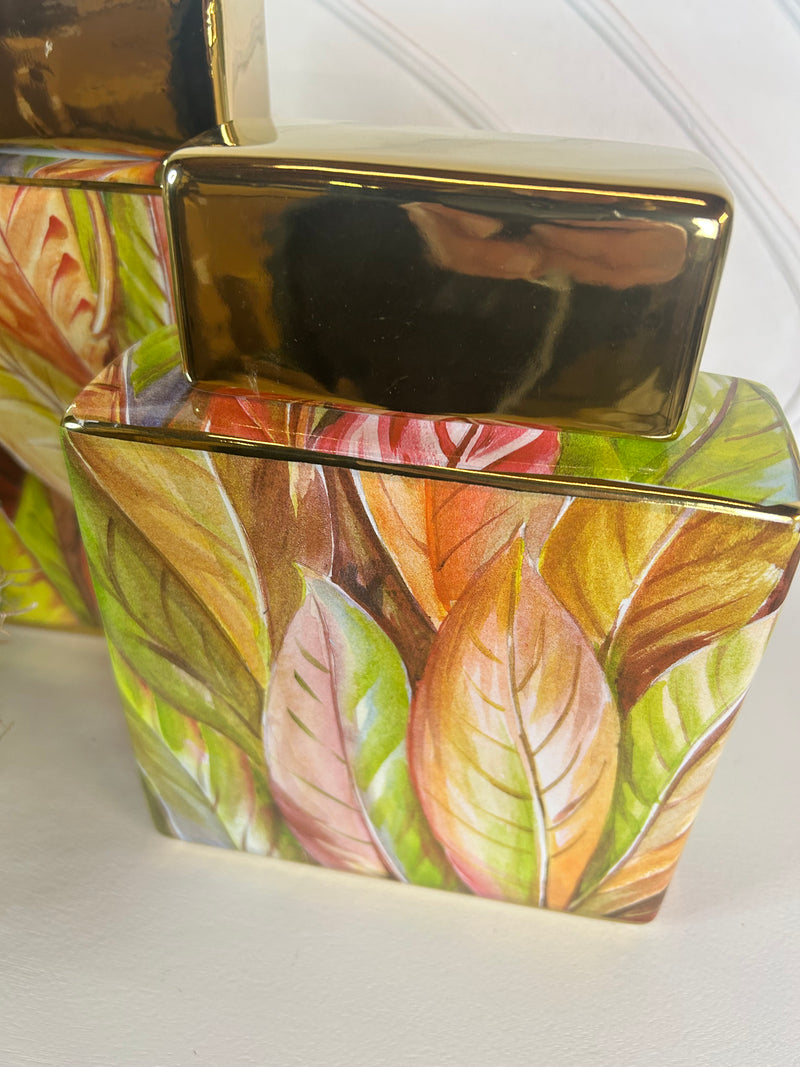 Green leaves ceramic lidded ginger jar 2 sizes