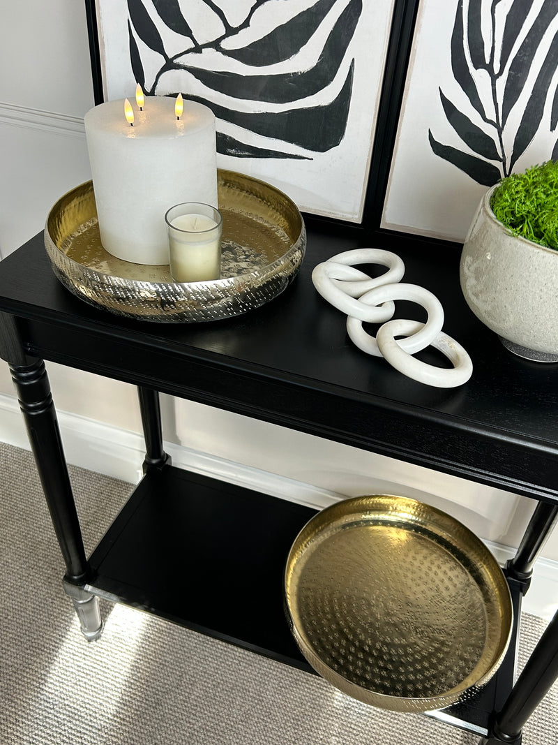 Black rectangular turned leg console table