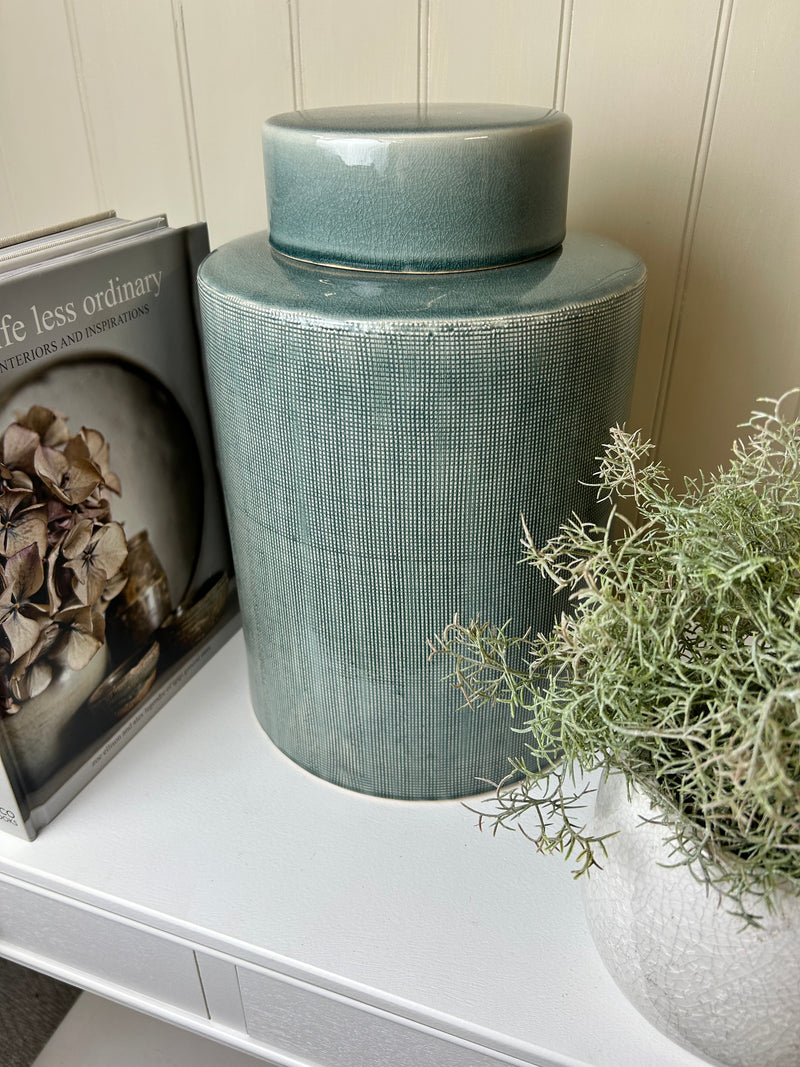 Large ceramic khaki grey lidded ginger jar
