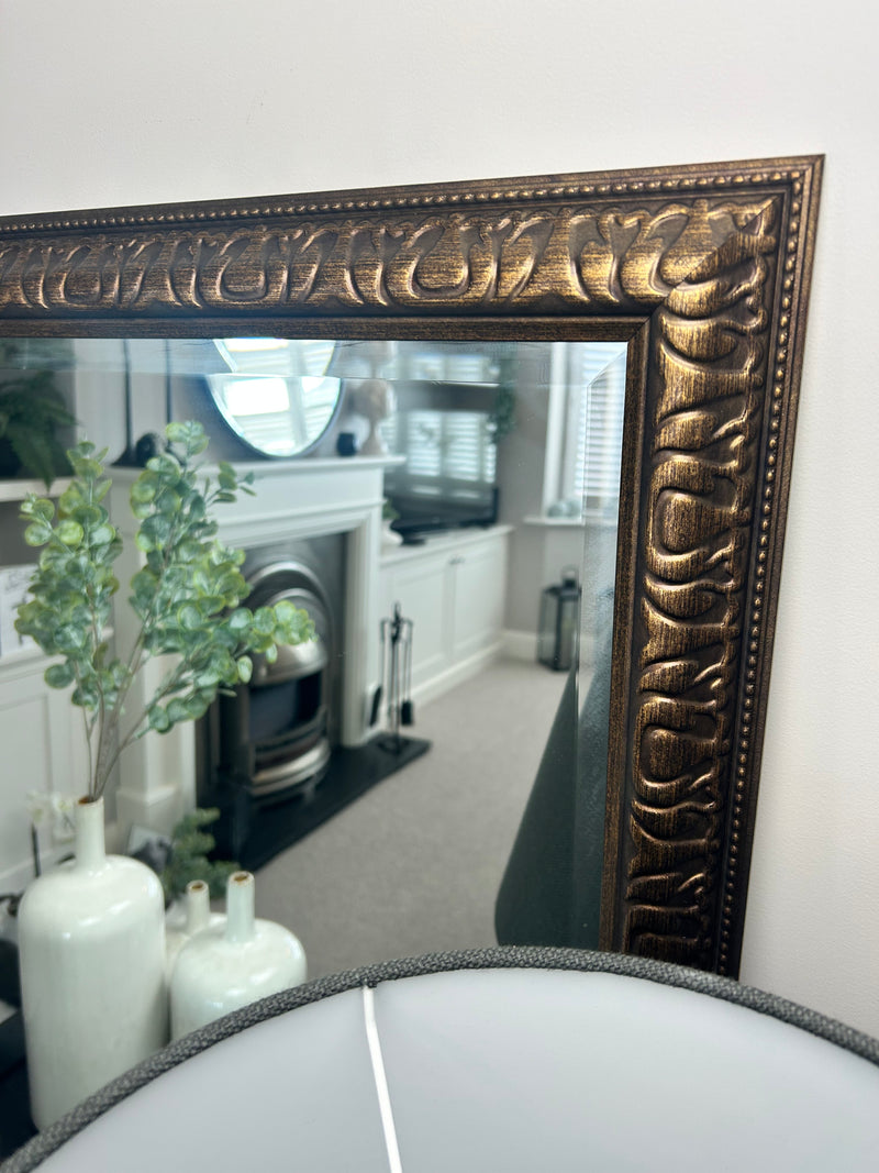 Gold bronze patterned chunky mirror 61x76cm