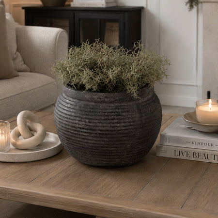 Large charcoal ribbed planter bowl