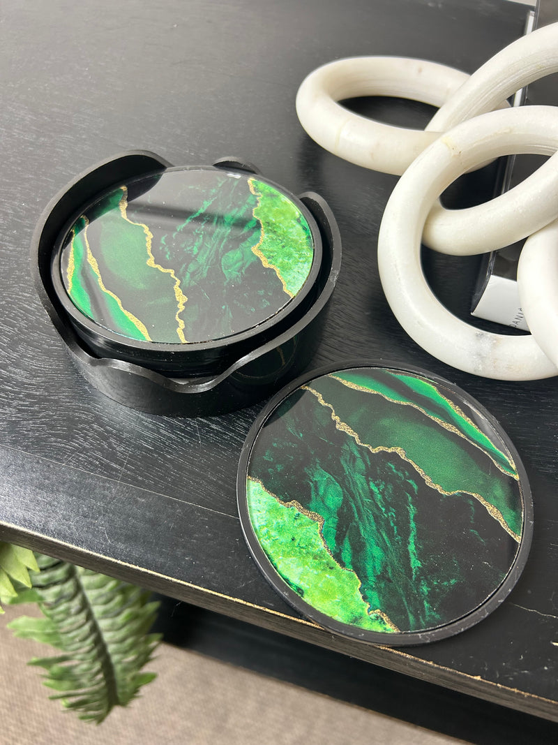 Green and black coasters