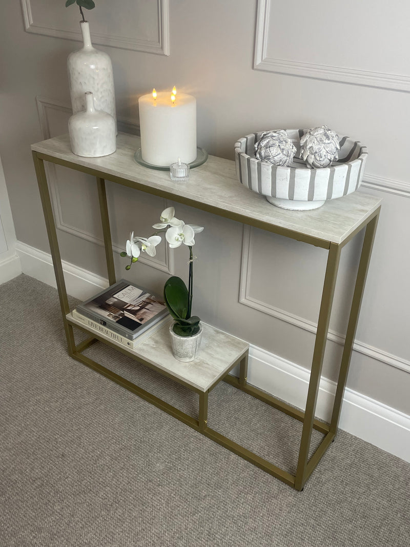Brushed Matt gold console table with shelf