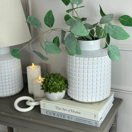 Stone grid print chunky white vase