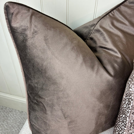 Large luxe chocolate brown velvet premium cushion 50cm
