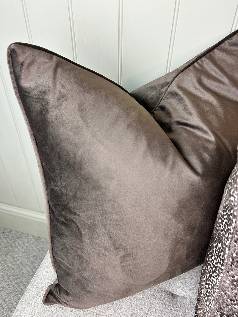 Large luxe chocolate brown velvet premium cushion 50cm