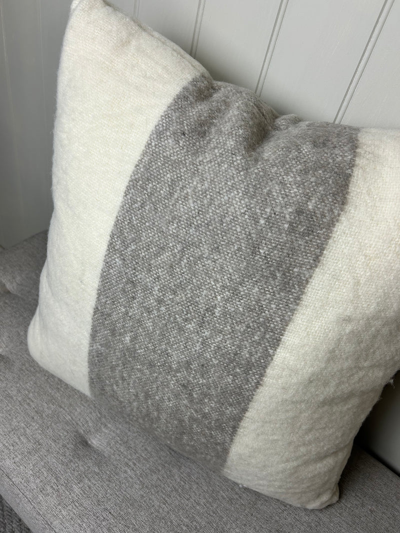 Leigh wide stripe wool cream and brown cushion 50cm