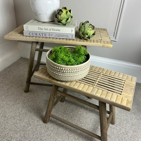 Wooden woven stool scandi bench 2 sizes