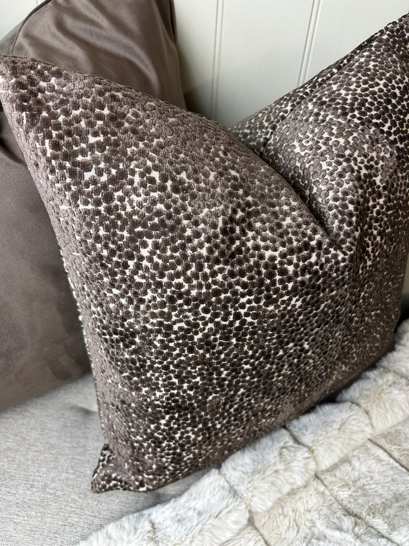 Chocolate Brown textured Bingham dot cushion 43cm