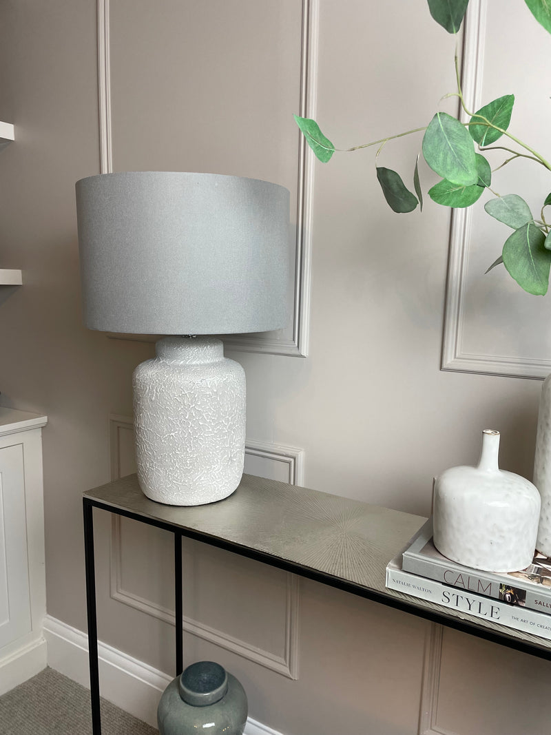 Grey natural look Stone Finish Lamp With Grey Linen Shade