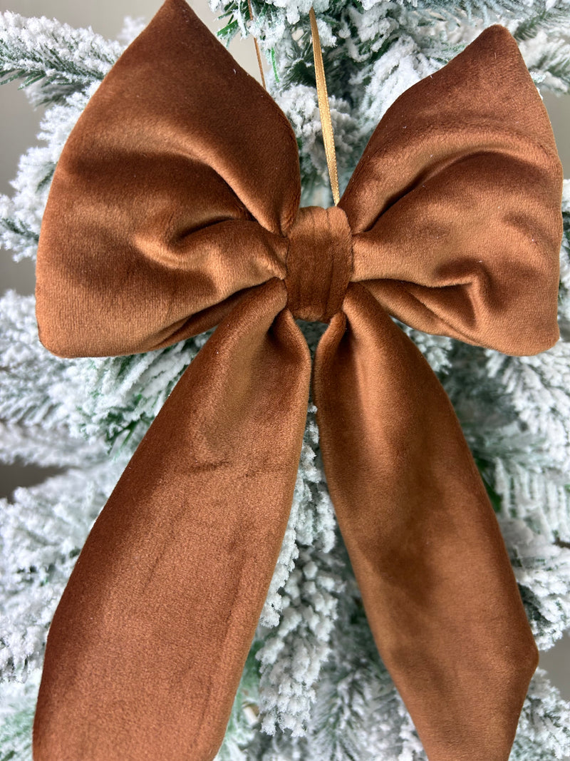 Caramel brown velvet soft hanging Bow
