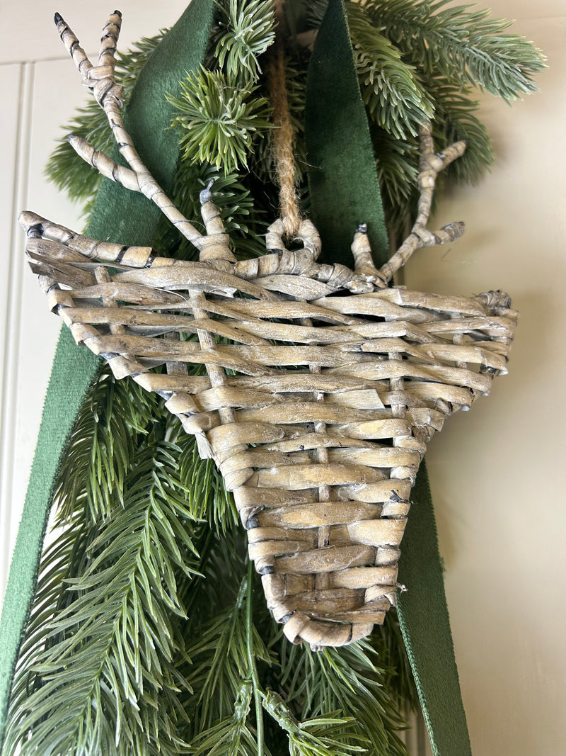 Hanging wicker reindeer stag head