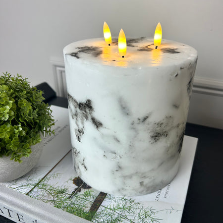 Marble luxe large 3 triple wick LED candle 15cm by 15cm