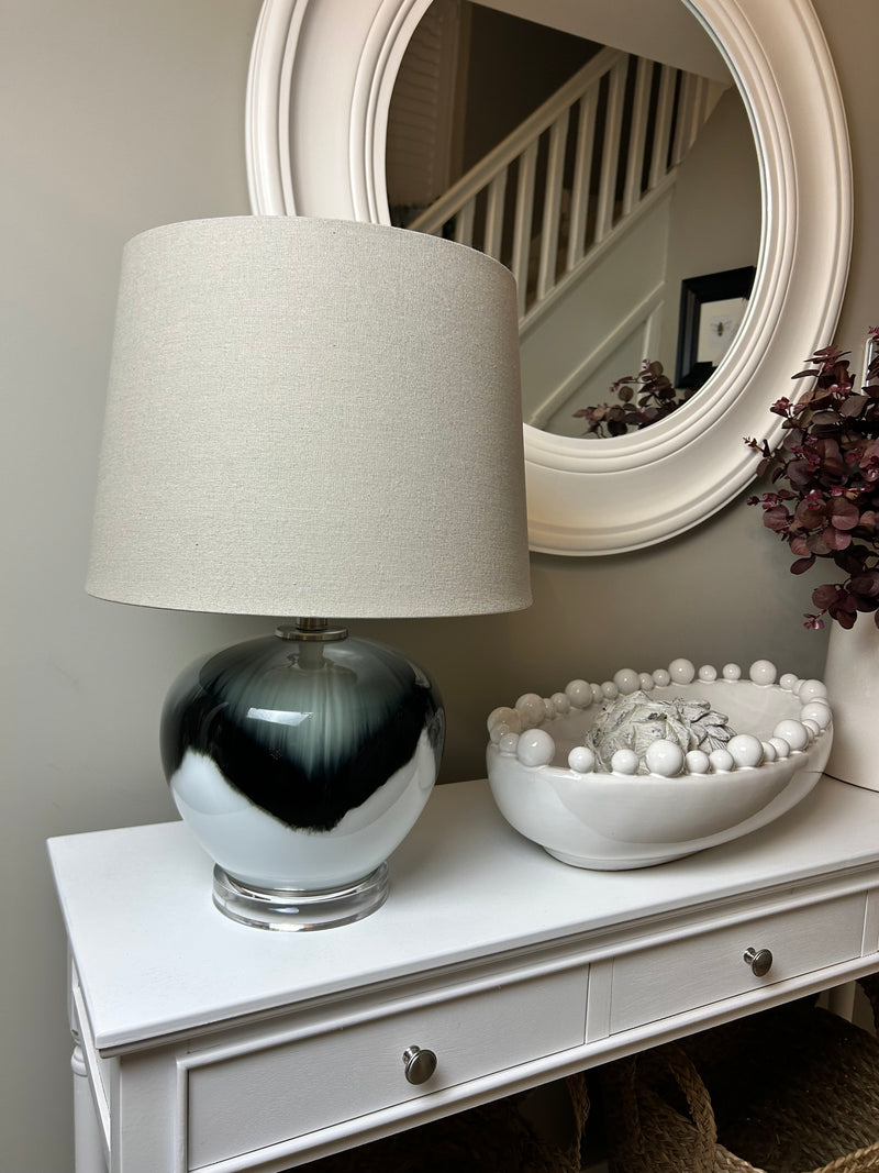 Abstract ombré glass lamp with linen shade