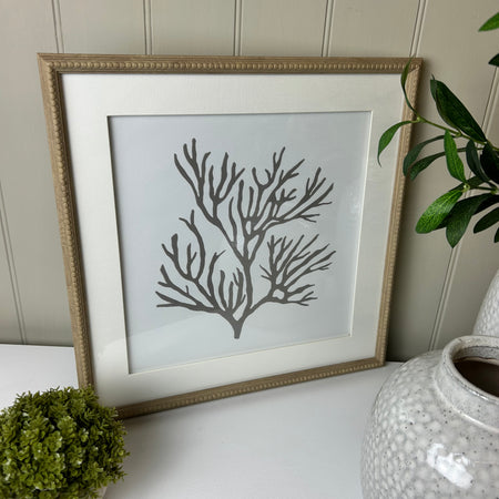 Coral picture with mount and beaded wood frame 40cm