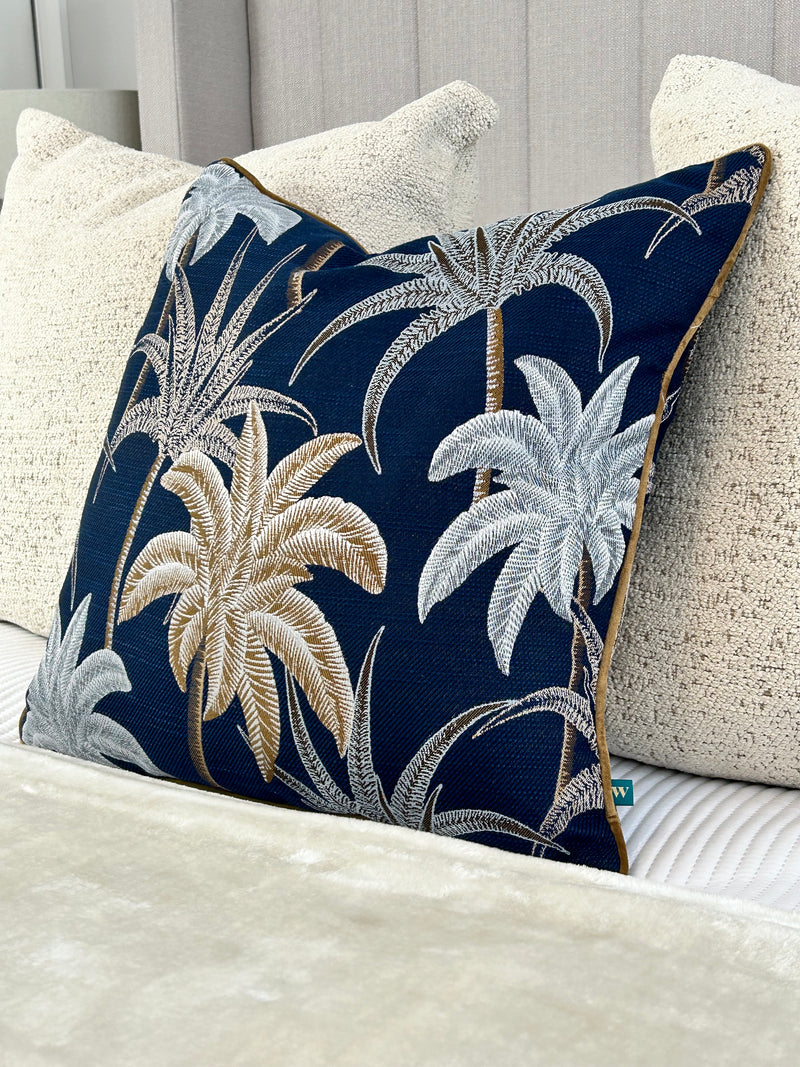 Galapagos Cushion navy palm leaf