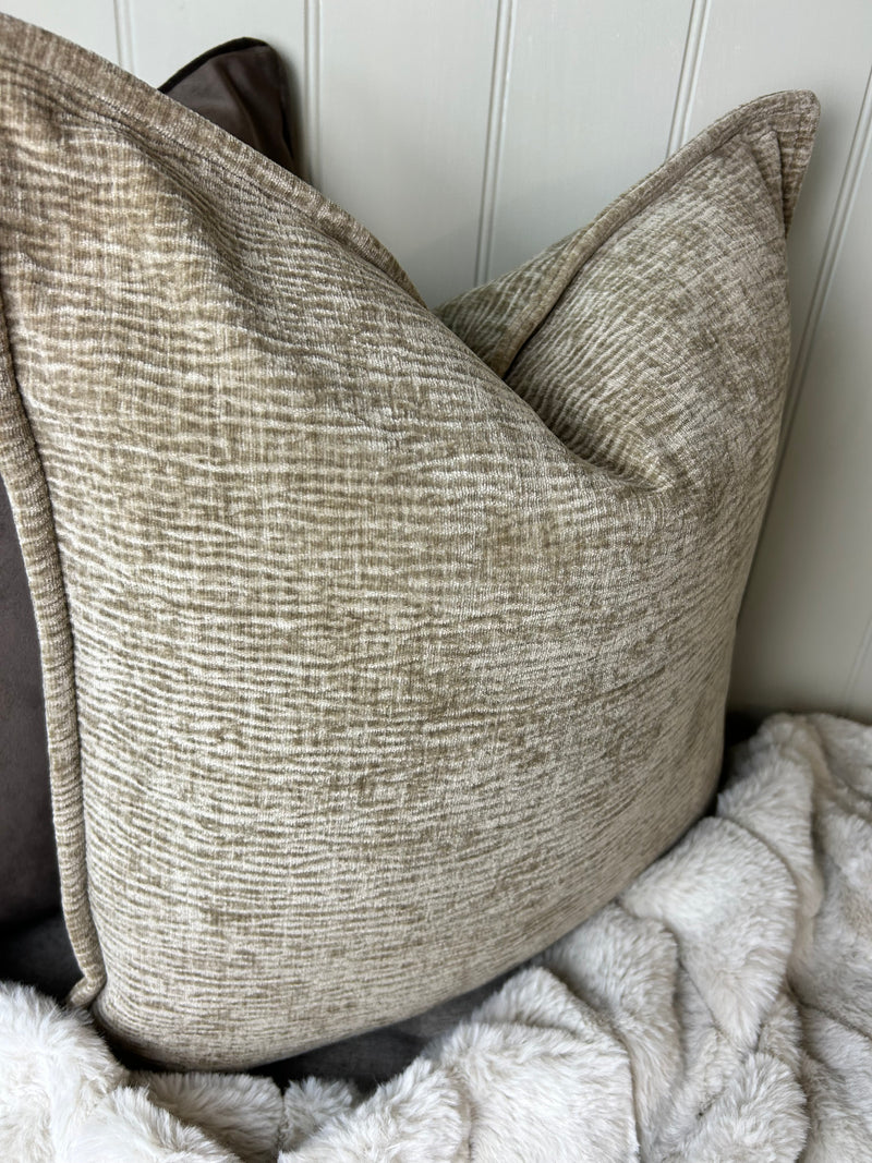 Natural taupe Moddi ripple Textured Velvet Piped Edge Trim premium Cushion 45m