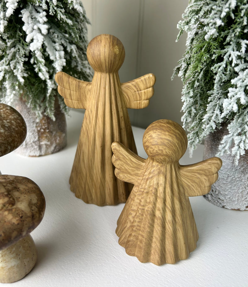 Wood Effect Ceramic Standing Angel, 2 Sizes