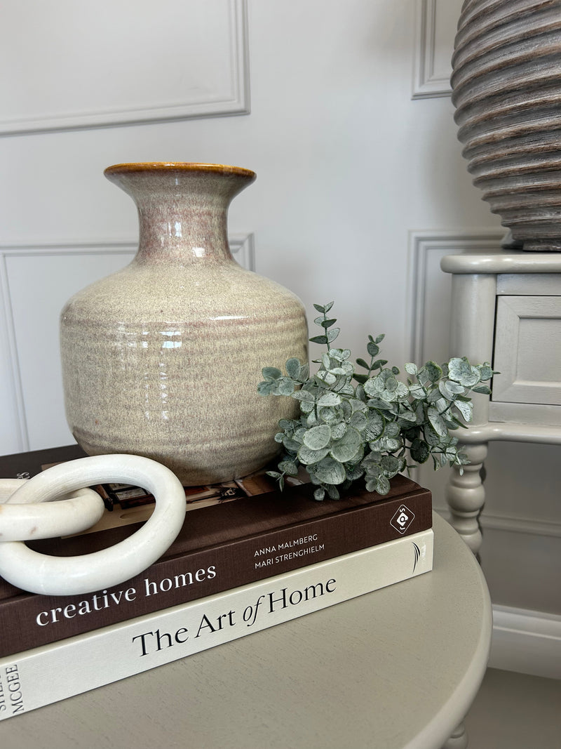 Ceramic textured neutral bottle squat vase
