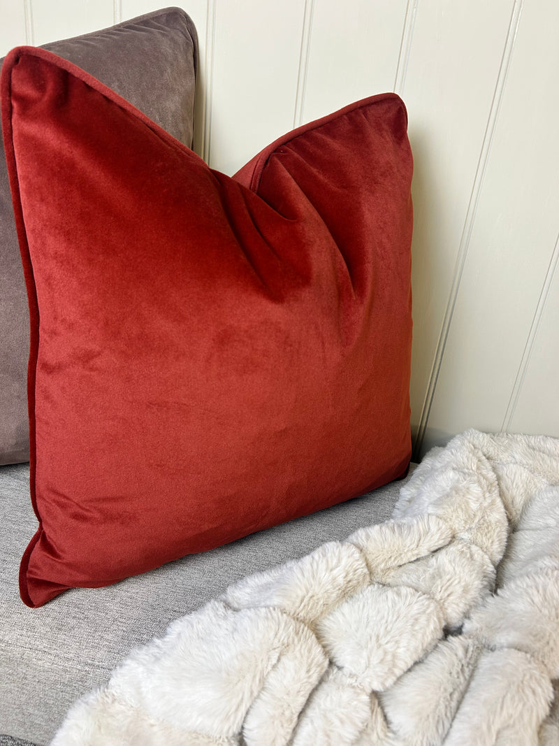 Paprika burnt red Matt Velvet Piped Edge Cushion 43cm