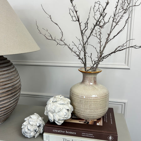 Ceramic textured neutral bottle squat vase