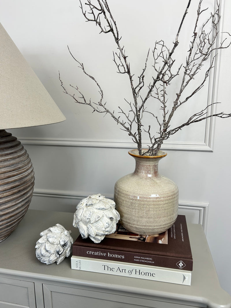 Ceramic textured neutral bottle squat vase