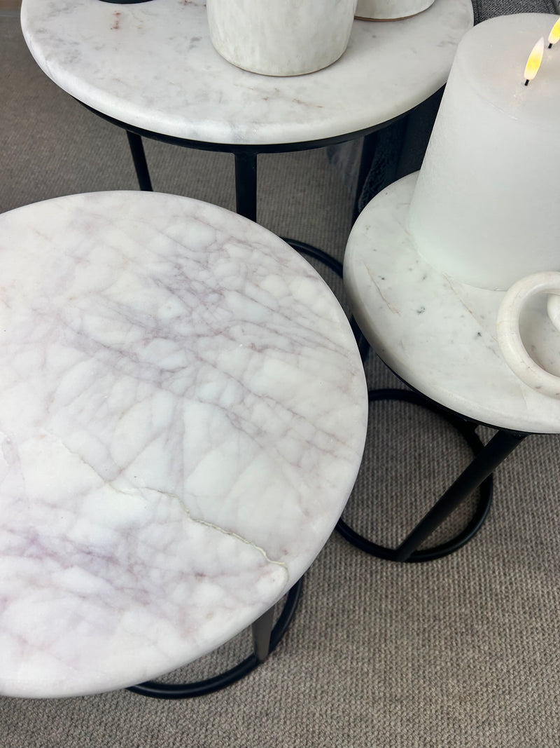 Solid Marble top table with black legs round 3 sizes