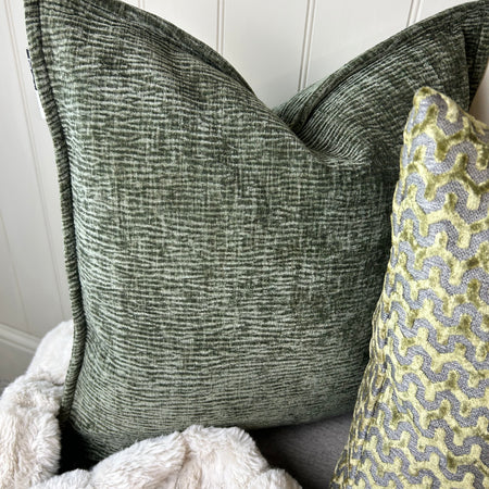 Olive Green Moddi ripple Textured Velvet Piped Edge Trim premium Cushion 45m