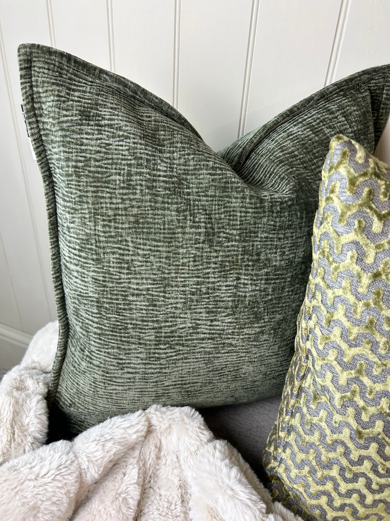 Olive Green Moddi ripple Textured Velvet Piped Edge Trim premium Cushion 45m