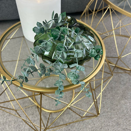 Set of two gold metal glass round coffee tables side table