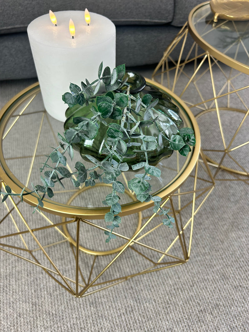 Set of two gold metal glass round coffee tables side table