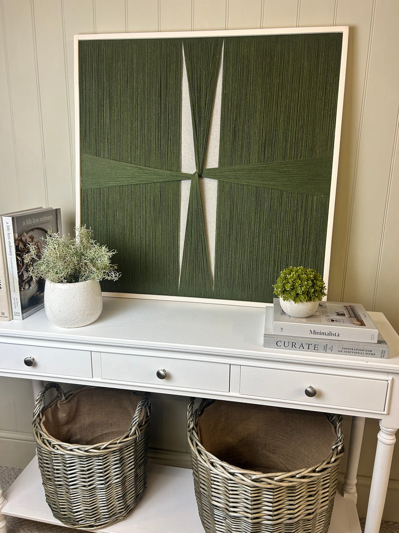 Dark Green String Wall Art With cream Wooden Frame 80cm