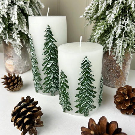 Christmas Tree Design White Wax Candle, 2 sizes