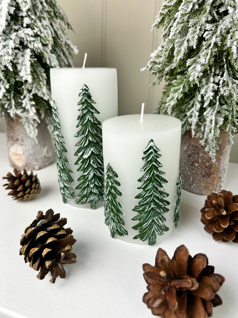 Christmas Tree Design White Wax Candle, 2 sizes