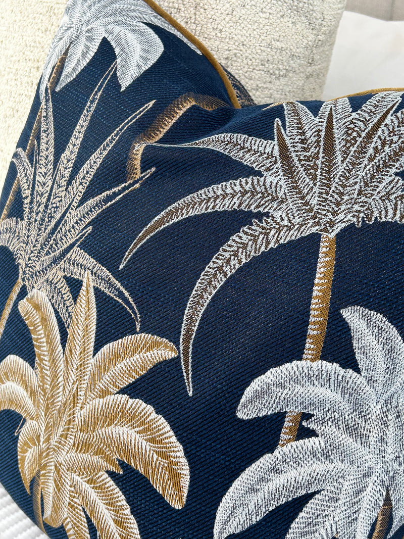 Galapagos Cushion navy palm leaf