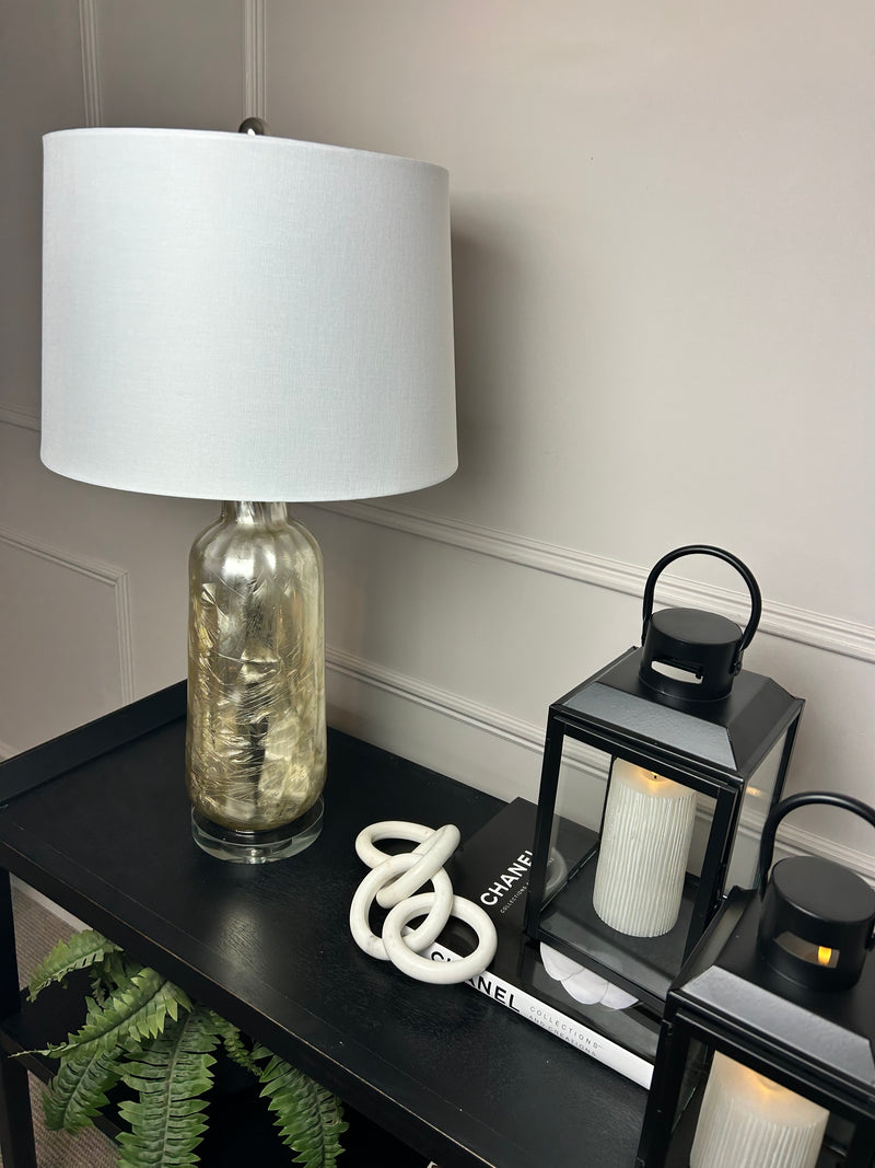 Silver champagne textured lamp with shade