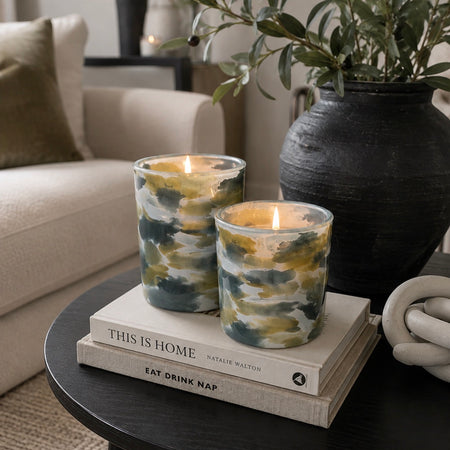 Set of two Grey ochre candle holder votive 8cm and 10cm