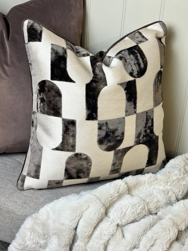 Large Truffle brown Taupe Matt Velvet Piped Edge Cushion 50cm