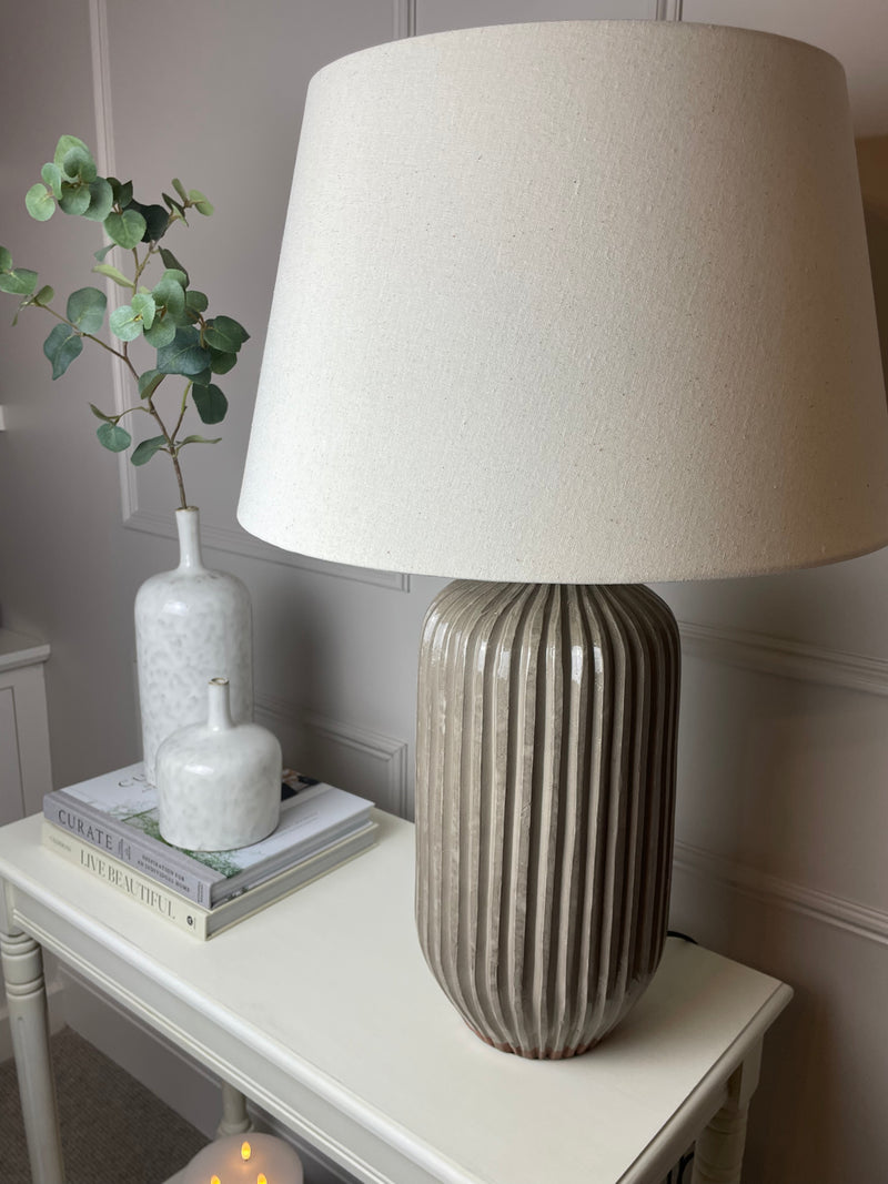 Aphaia Hand Textured Glazed Natural Stoneware Large Table Lamp with linen shade
