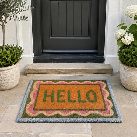 Hello coir door mat rug modern colourful 45x75