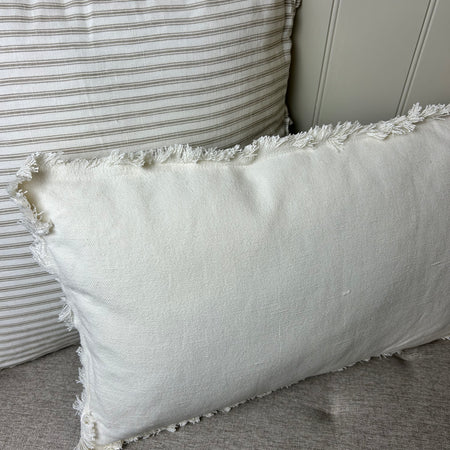 Oblong ivory cream off white frill edge cushion 30x50