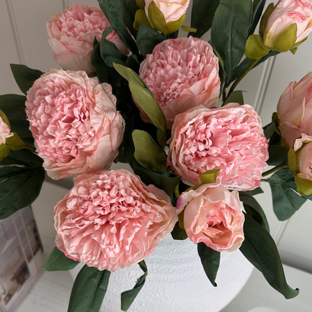 Pale pink dried touch ruffled peony stem 50cm