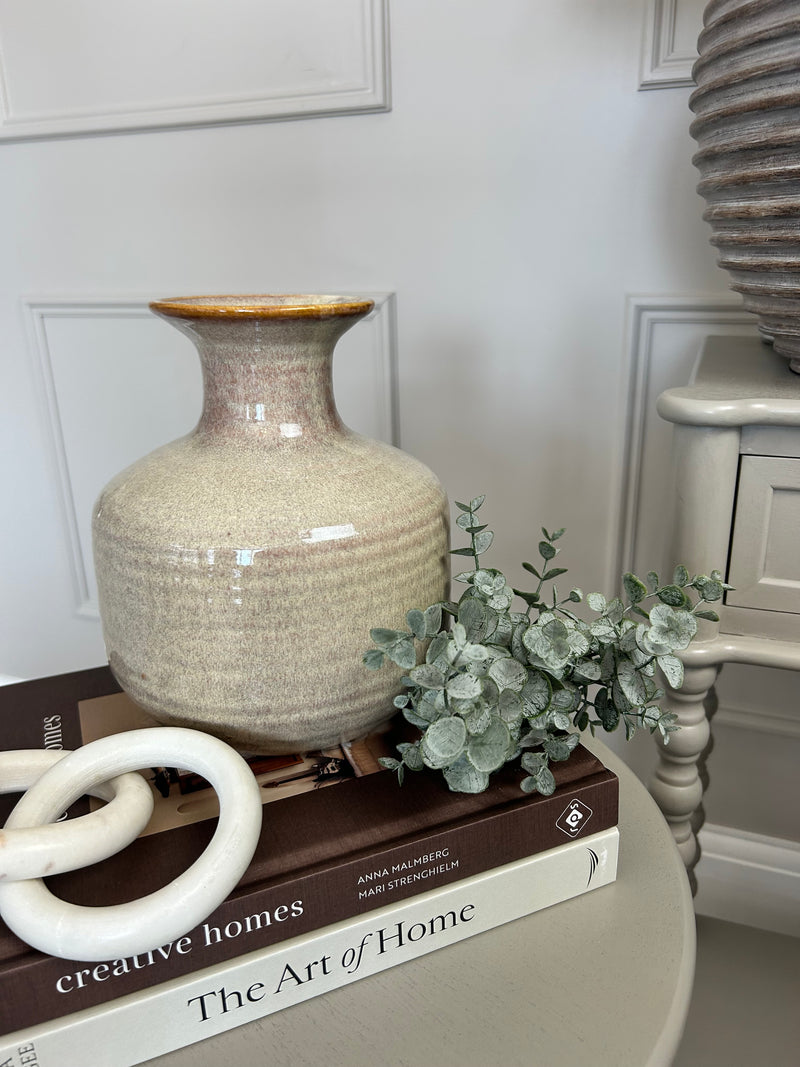 Ceramic textured neutral bottle squat vase