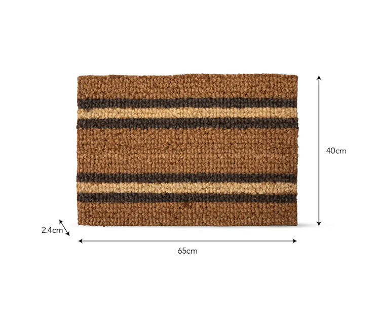 Brown natural stripe thick door mat rug 65x40