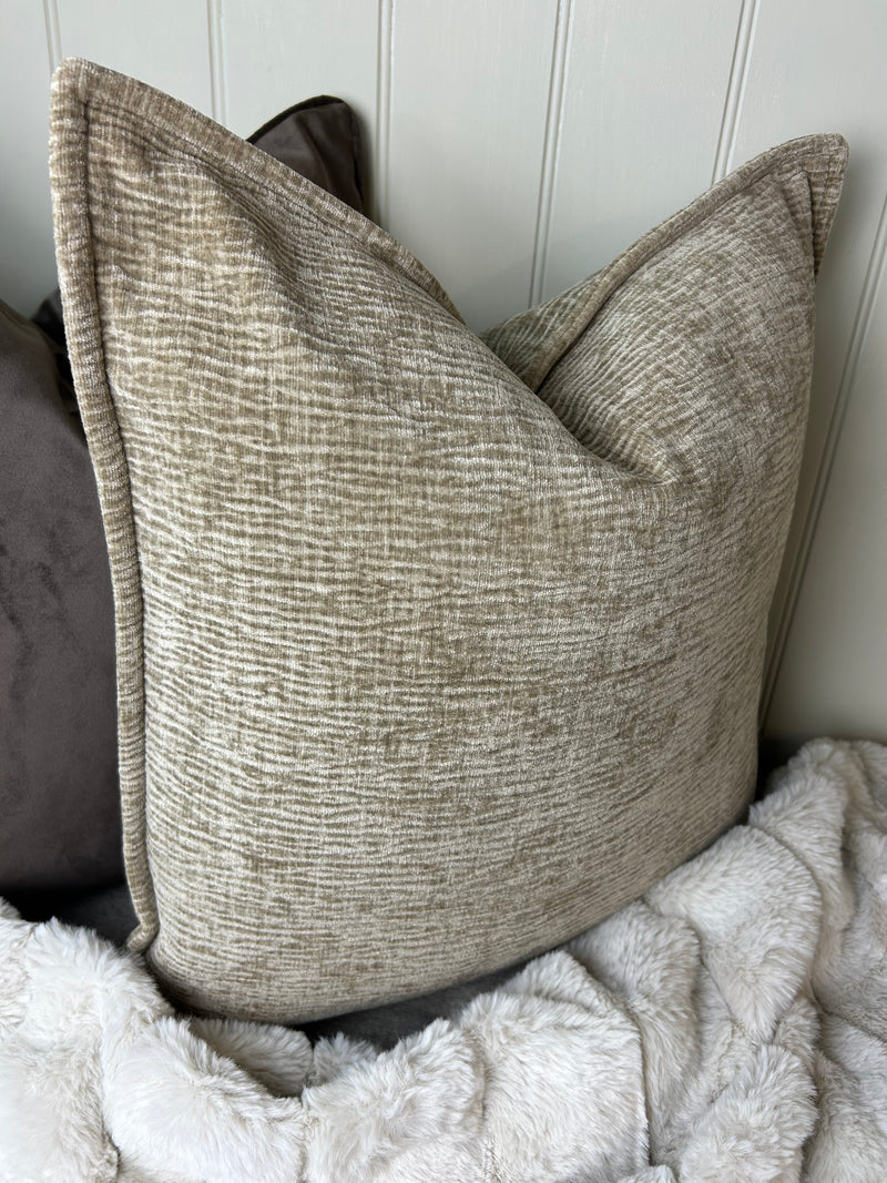 Natural taupe Moddi ripple Textured Velvet Piped Edge Trim premium Cushion 45m