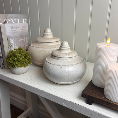 Cream rustic urn lid pot lidded jar 2 sizes