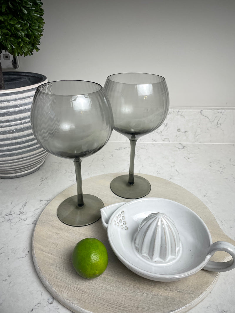 Set of 3 Berkeley smoked glass ribbed Gin Glasses