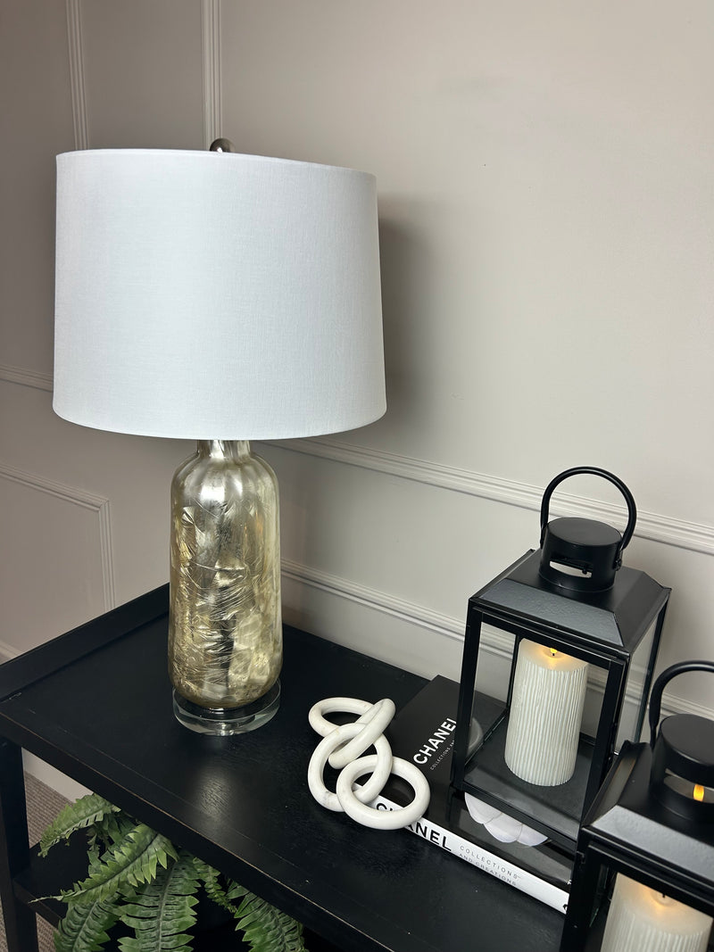 Silver champagne textured lamp with shade