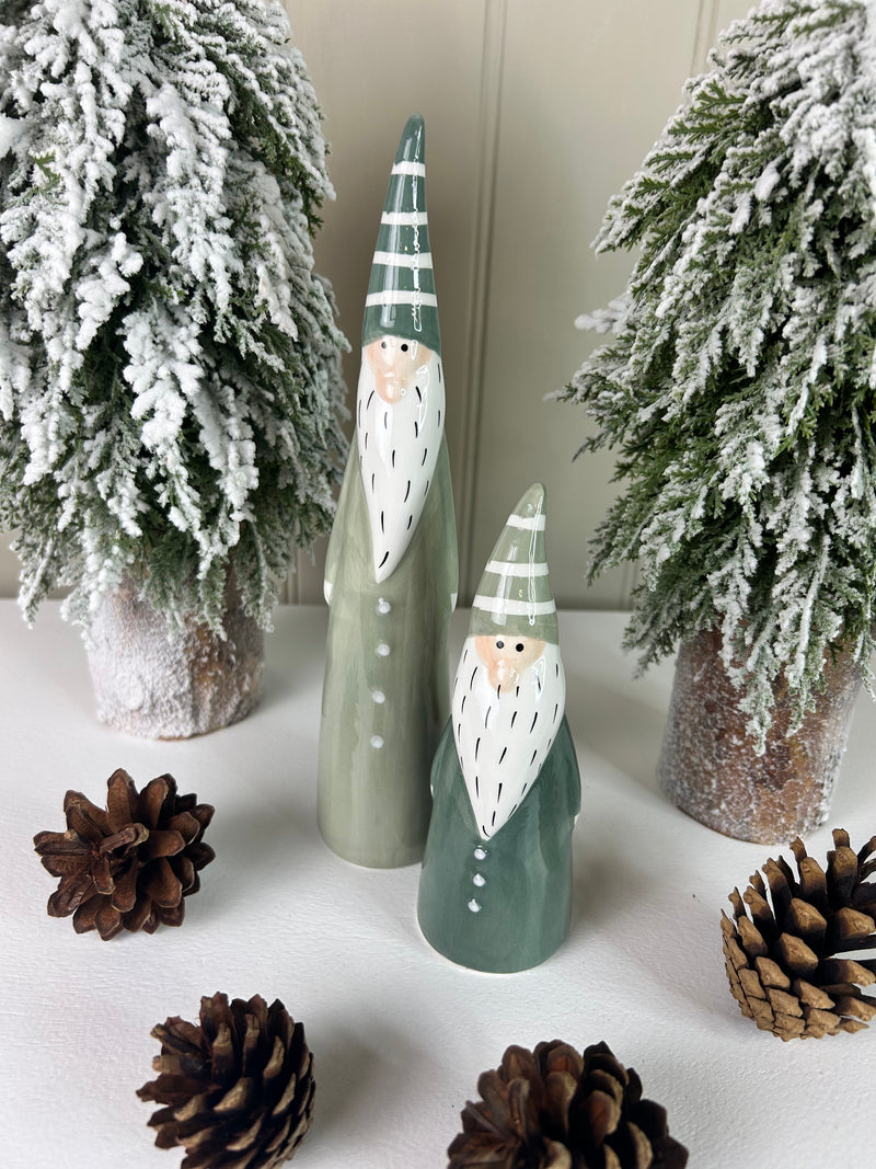 Green and white ceramic tall gonk, 2 Sizes